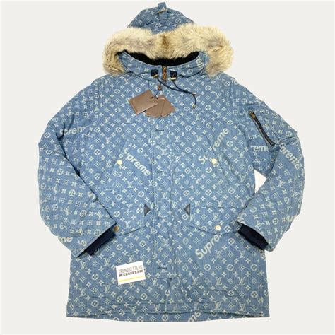 lv supreme parka|supreme louis vuitton denim jacket.